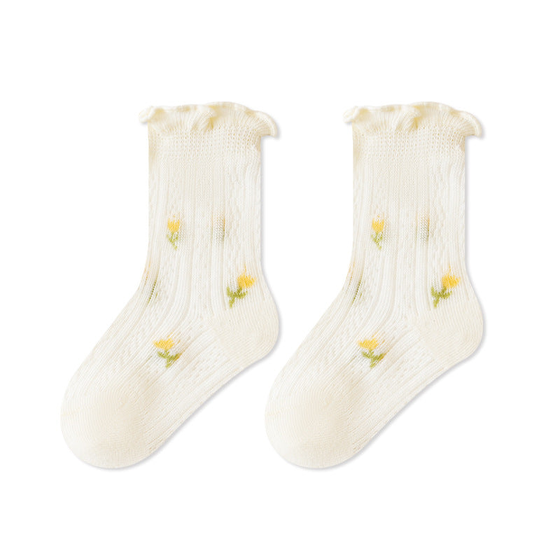 Summer and Spring Baby Kids Girls Breathable Floral Socks, MyKids-USA®, Baby & Toddler Socks & Tights, MyKids-USA - Size/Age - XS (0-6M) - Color - Beige -  -  - TR2605162209-A.