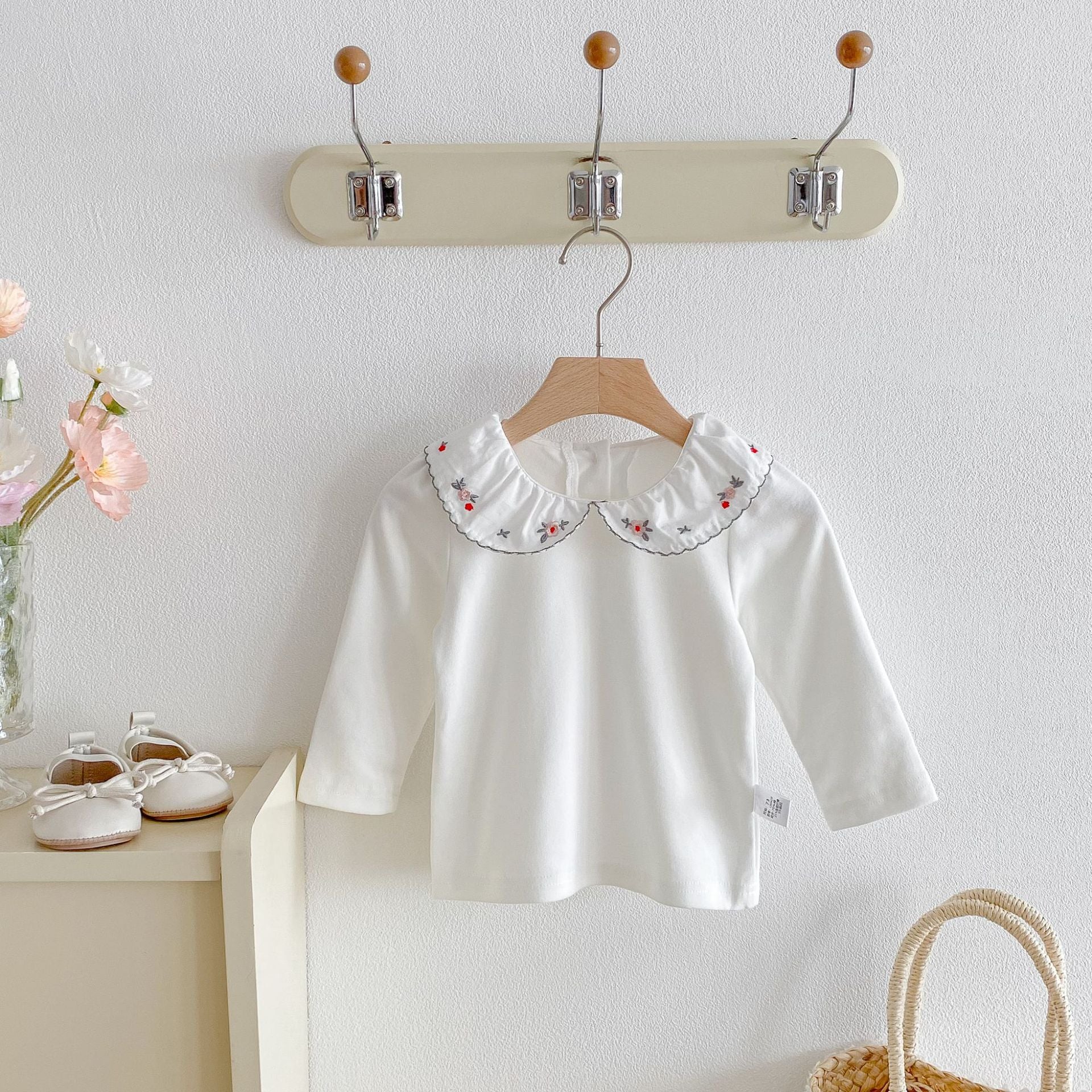 Autumn Arrival Baby Girls Flowers Embroidered Pattern Long Sleeves Top with Collar, MyKids-USA®, Baby & Toddler Tops, MyKids-USA -  -  -  -  -  -  - 