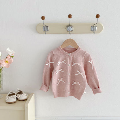 Autumn Arrival Baby Girls Butterfly-bows Decorated Long Sleeves Cardigan, MyKids-USA®, Cardigans, MyKids-USA - Size/Age - 66 (3-6M) - Color - Pink -  -  - TR2509162338-B