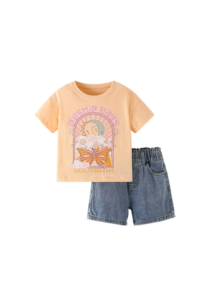 Summer Baby Kids Cartoon Pattern T-shirt and Denim Shorts Clothing Set for Girls, MyKids-USA®, Baby & Toddler Outfits, MyKids-USA -  -  -  -  -  -  - 