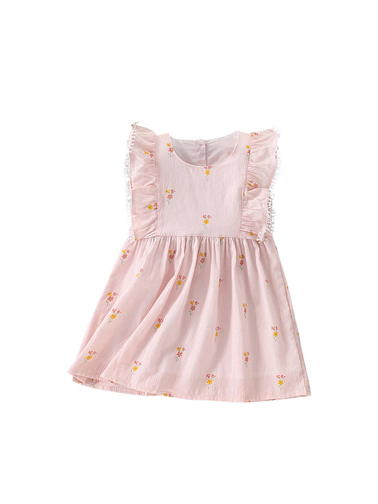 Summer Arrival Baby Kids Girls Sleeveless Floral Print Round Neck Pink Dress, MyKids-USA®, Baby & Toddler Dresses, MyKids-USA - Size/Age - 90 (12-24M) - Color - Pink -  -  - TR2405242338-A
