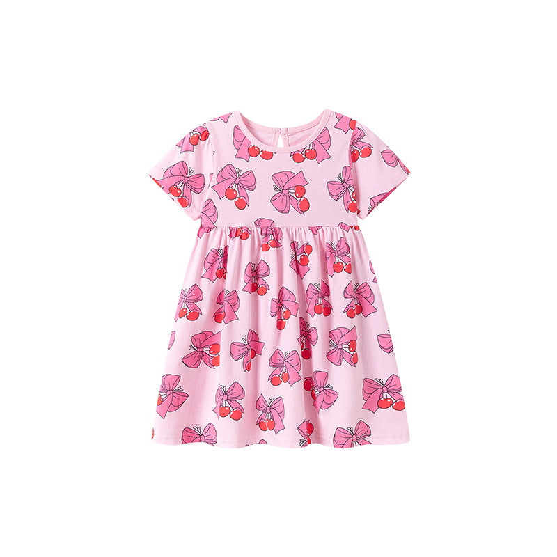 Summer Arrival Butterfly-bows and Fruits Pattern Short Sleeves Crew Neck Dress for Stylish Girls, MyKids-USA®, Baby & Toddler Dresses, MyKids-USA - Size/Age - 90 (12-24M) - Color - Pink -  -  - TR2602232026-A.