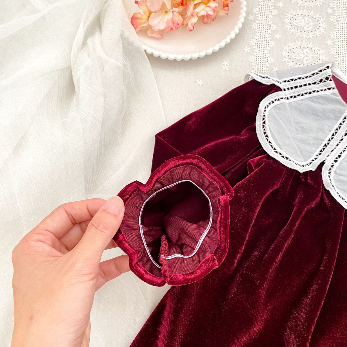 MyKids-USA® Baby Girls Long-sleeved Color Patchwork Flowers Collar Red Bodysuit or Dress – Princess Sister Matching