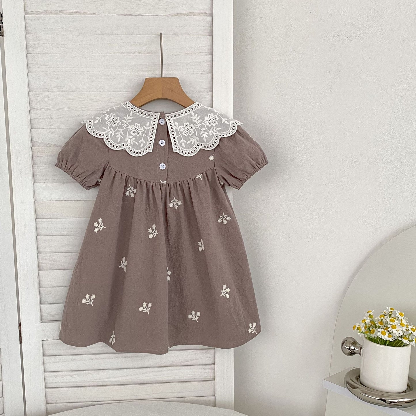 Summer Girls Simple Flowers Embroidery Pattern Short Sleeves Onesies and Girls’ Dress – Princess Sister Matching Set, MyKids-USA®, Baby & Toddler Dresses, MyKids-USA - Size/Age - 66 (3-6M) - Color - Apricot -  -  - TR2505051909-A