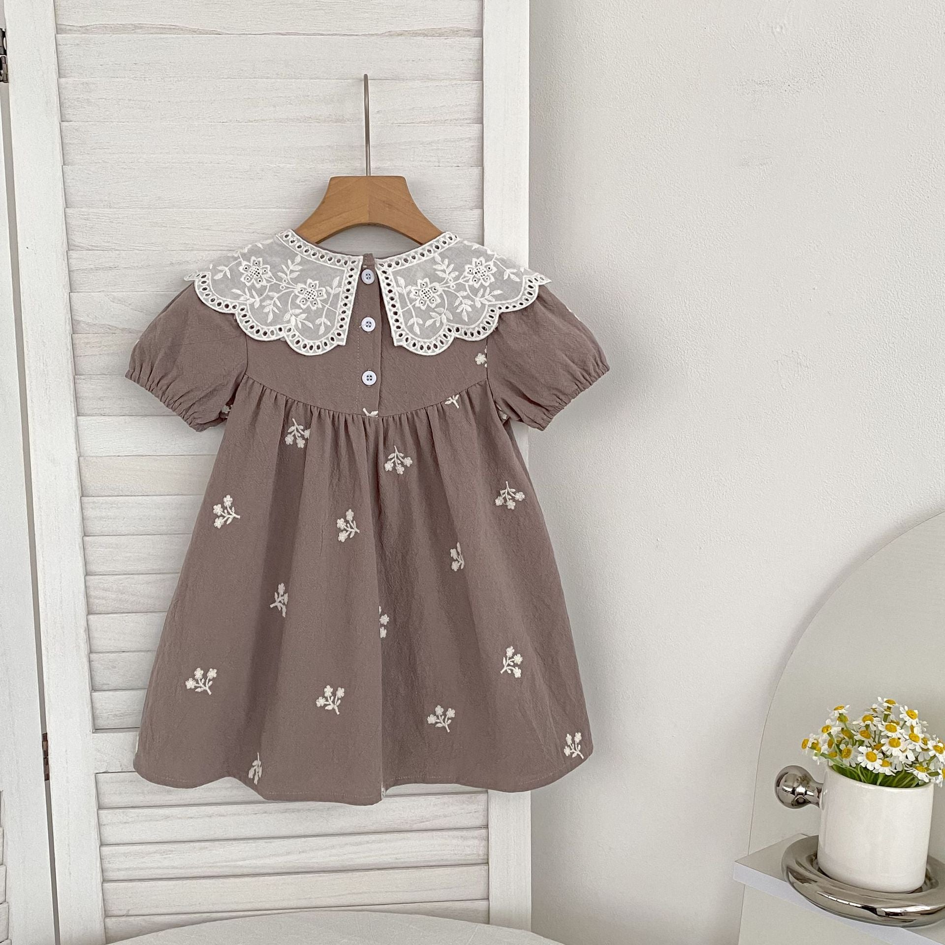 Summer Girls Simple Flowers Embroidery Pattern Short Sleeves Onesies and Girls’ Dress – Princess Sister Matching Set, MyKids-USA®, Baby & Toddler Dresses, MyKids-USA - Size/Age - 66 (3-6M) - Color - Apricot -  -  - TR2505051909-A