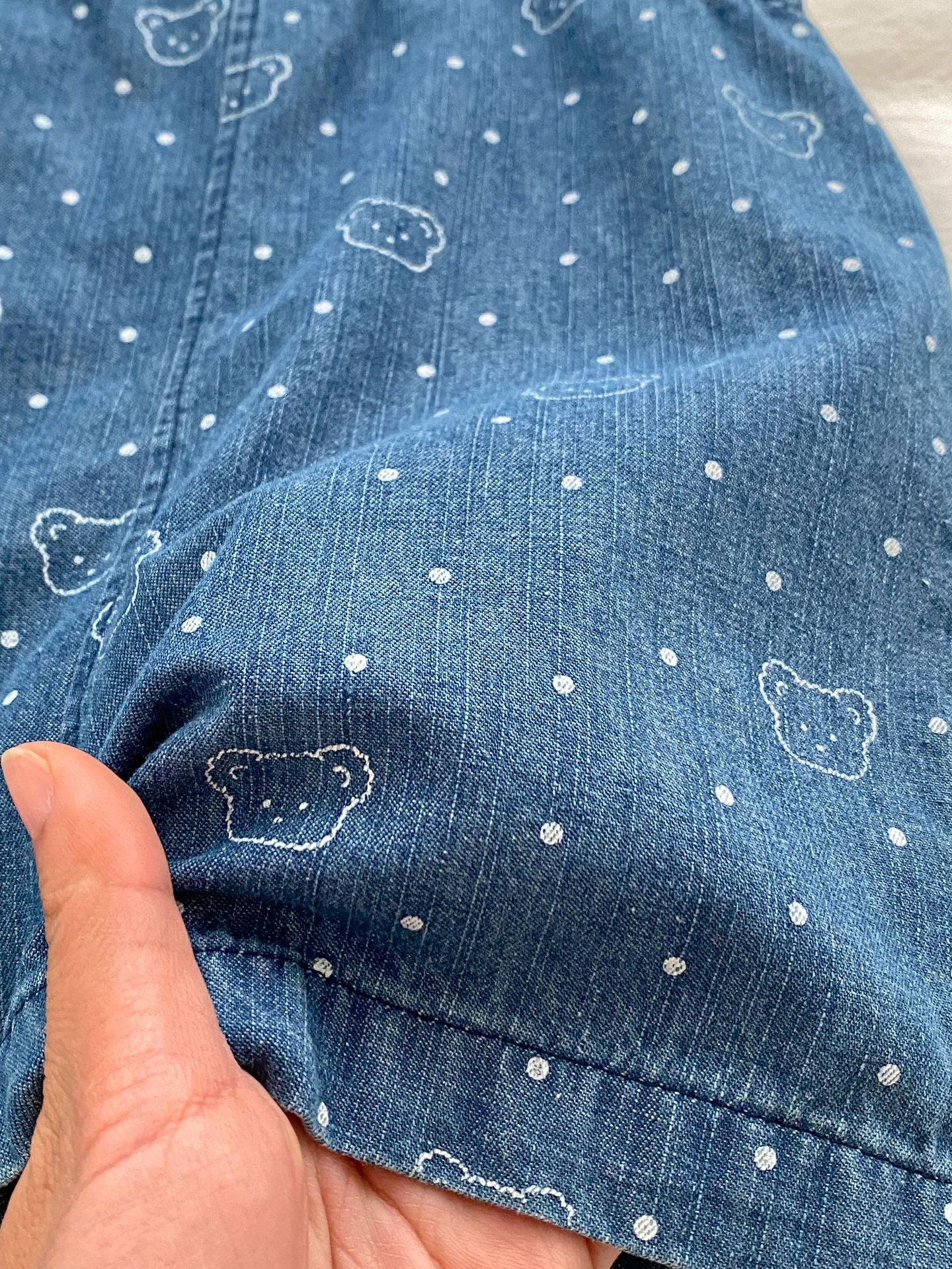 Summer Baby Kids Unisex Teddy Print White Dots Denim Overalls