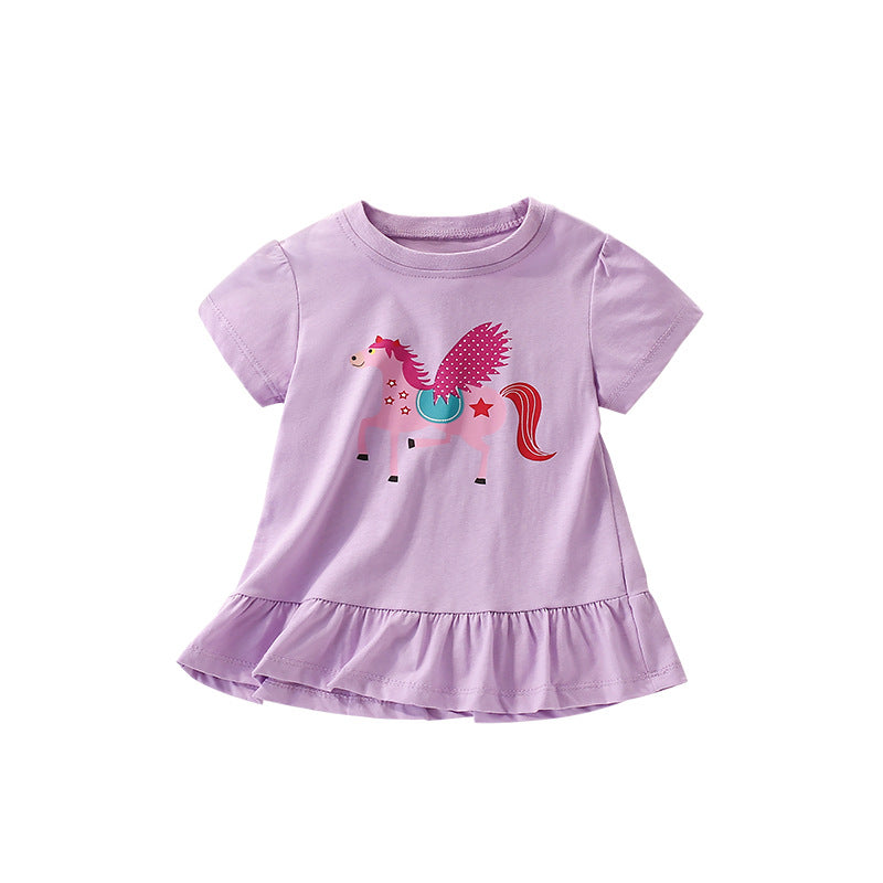 Summer Girls’ Cartoon Horse Pattern T-shirt in European and American Style, MyKids-USA®, Baby & Toddler Tops, MyKids-USA - Size/Age - 90 (12-24M) - Color - Purple -  -  - TR2506121622-A