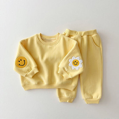 Baby Girls Kids Cartoon Pattern Knitted Crew Neck Casual Pullover Solid Color Pants Set