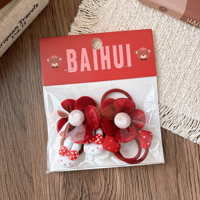 Collection of 6 Cute Red Color Hair Ties, MyKids-USA®, Ponytail Holders, MyKids-USA - Size/Age - Average Size (0-12Y） - Color - Coffee -  -  - TR2604012354-B.
