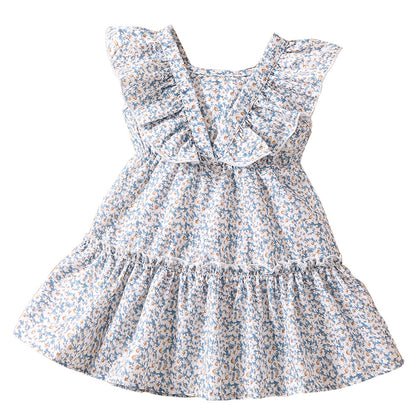 Baby Girl Ditsy Flower Pattern Ruffle Neck Dress