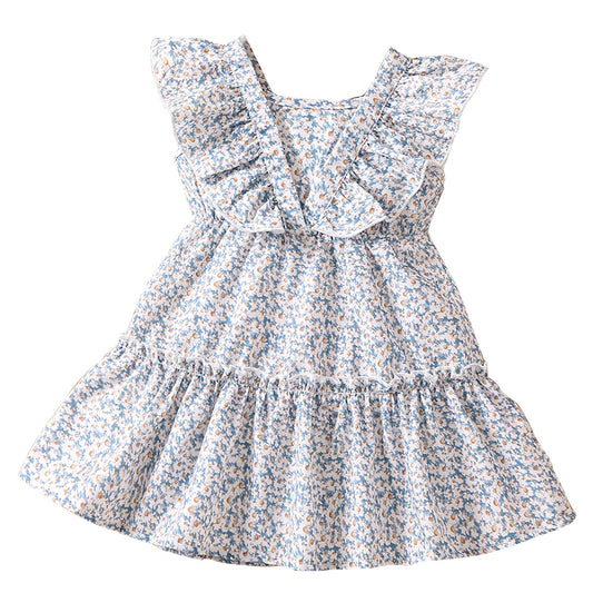 Baby Girl Ditsy Flower Pattern Ruffle Neck Dress