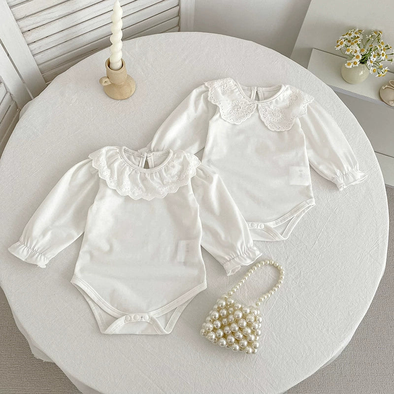 Autumn Arrival Baby Unisex Casual Thin White Long Sleeves Onesies with Flowers Pattern Collar, MyKids-USA®, Baby One-Pieces, MyKids-USA -  -  -  -  -  -  - 