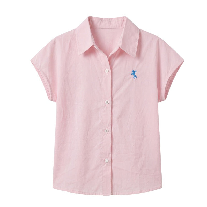 Arrival Summer Baby Kids Girls Short Sleeves Embroidered Shirt and Beige Shorts, MyKids-USA®, Baby & Children's Outfits, MyKids-USA - Size/Age - 120 (5-7Y) - Color - Pink -  -  - TR2605222218-C.