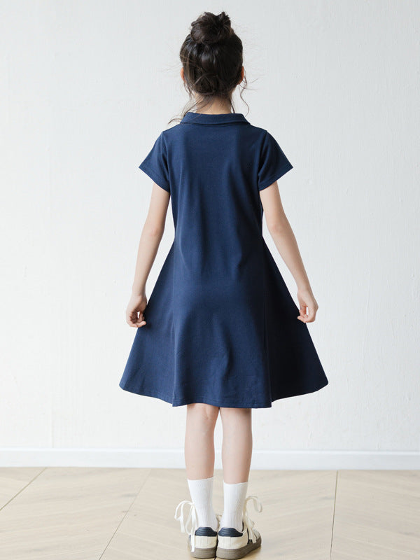 Summer Arrival Short Sleeves Turn-down Collar Sporty Dress for Stylish Girls