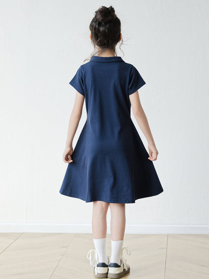 Summer Arrival Short Sleeves Turn-down Collar Sporty Dress for Stylish Girls