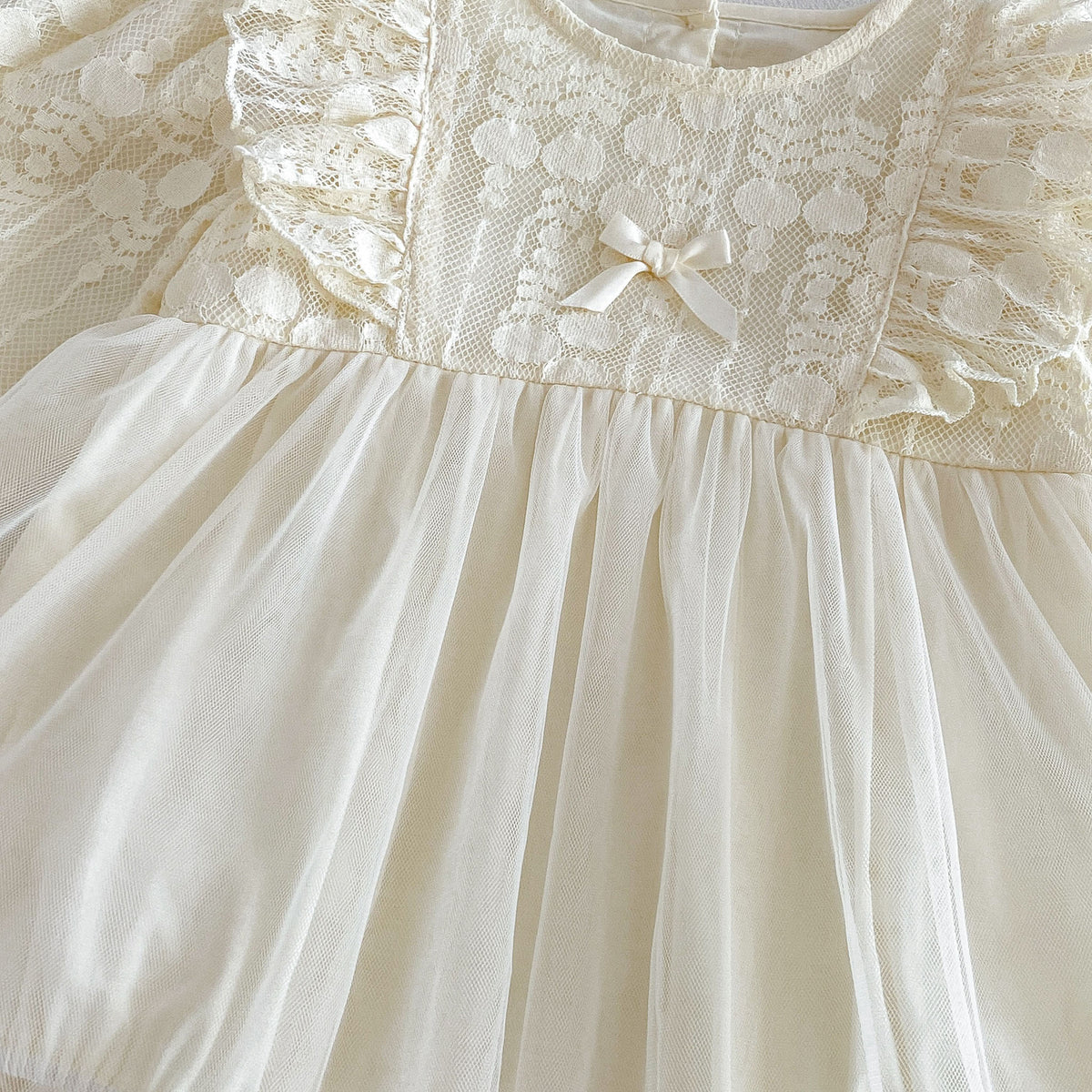 MyKids-USA® Baby Girls Long Sleeves Solid Color Tulle Bodysuit Dress