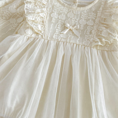 MyKids-USA® Baby Girls Long Sleeves Solid Color Tulle Bodysuit Dress