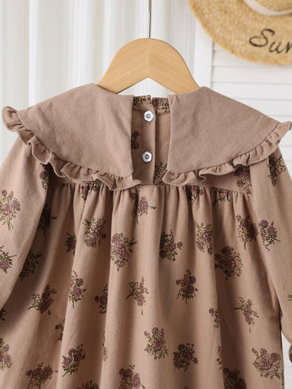 Autumn Arrival Baby Kids Girls Floral Pattern Long Sleeves Dress with Embroidered Collar, MyKids-USA®, Baby & Toddler Dresses, MyKids-USA -  -  -  -  -  -  - 