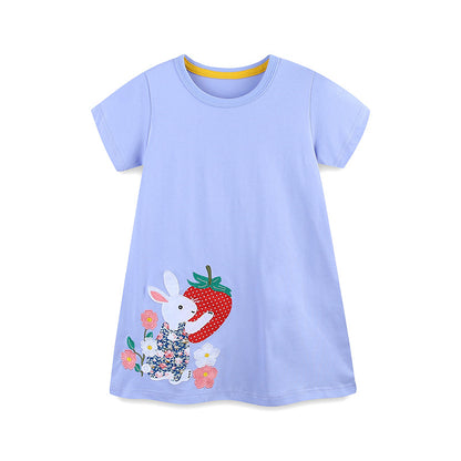 Summer Arrival Rabbit and Strawberry Cartoon Pattern Short Sleeves Dress for Stylish Girls, MyKids-USA®, Baby & Toddler Dresses, MyKids-USA -  -  -  -  -  -  - 