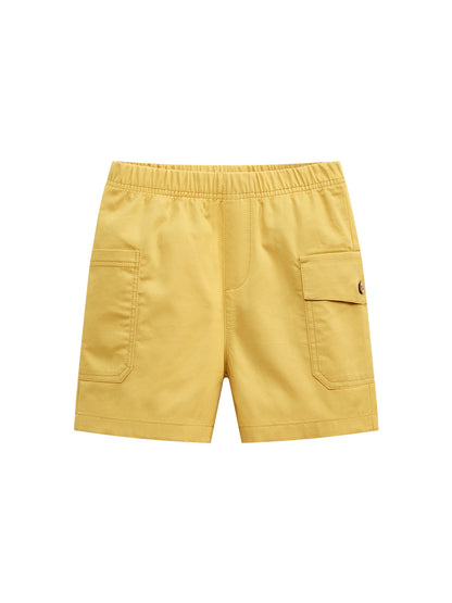 Boys Solid Yellow Cotton Casual Style Shorts With Pockets