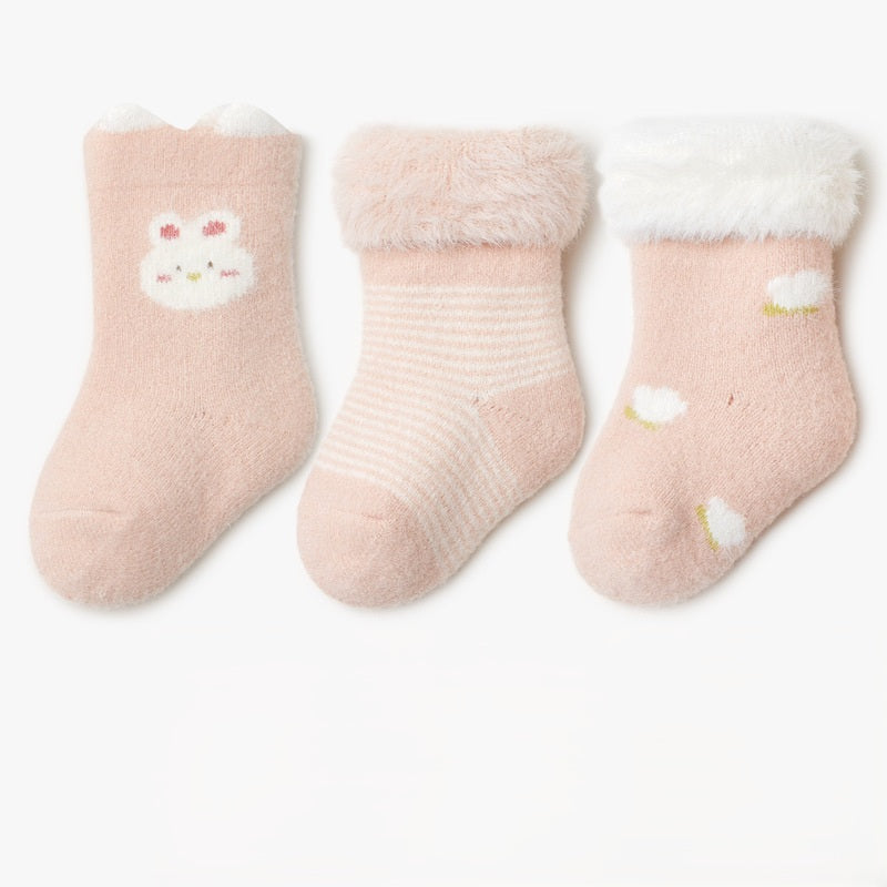 Autumn and Spring Baby Unisex Breathable Cartoon and Striped Pattern Socks 1 Lot=3-Pair Set, MyKids-USA®, Baby & Toddler Socks & Tights, MyKids-USA - Size/Age - XS (0-6M) - Color - Light Pink -  -  - TR2601212230-D.