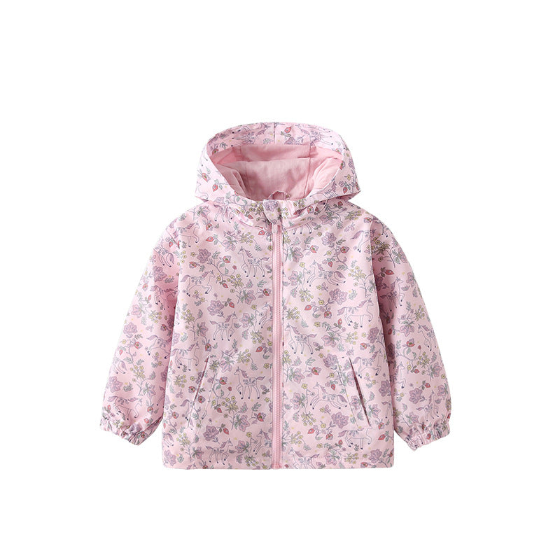 Arrival European and American Style Girls’ Hooded Zip-up Floral Pattern Pink Coat with Long Sleeves, MyKids-USA®, Puffer Jackets, MyKids-USA - Size/Age - 100 (2-3Y) - Color - Pink -  -  - TR2509192255-A