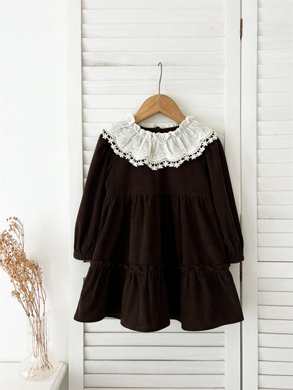 Spring and Autumn Corduroy Long-sleeved Dress with Lace Collar for Stylish Girls, MyKids-USA®, Baby & Toddler Dresses, MyKids-USA -  -  -  -  -  -  - 