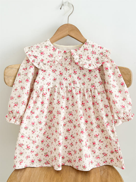 Spring and Autumn Stylish Floral Print Long-sleeved Dress with Collar for Girls, MyKids-USA®, Baby & Toddler Dresses, MyKids-USA -  -  -  -  -  -  - 