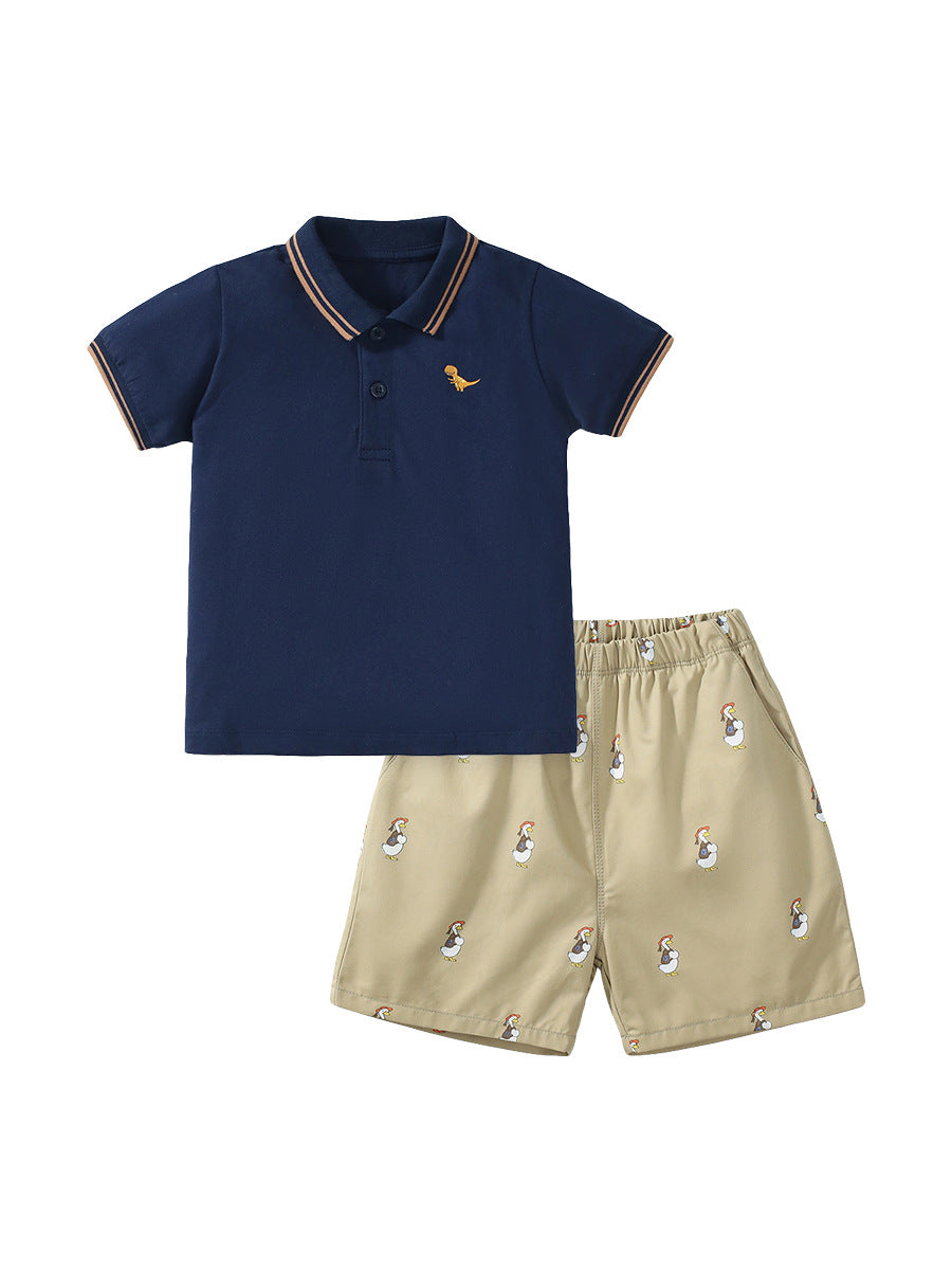 Baby Kids Boys Animal Logo Polo Top And Print Shorts 2-Piece Casual Clothing Set