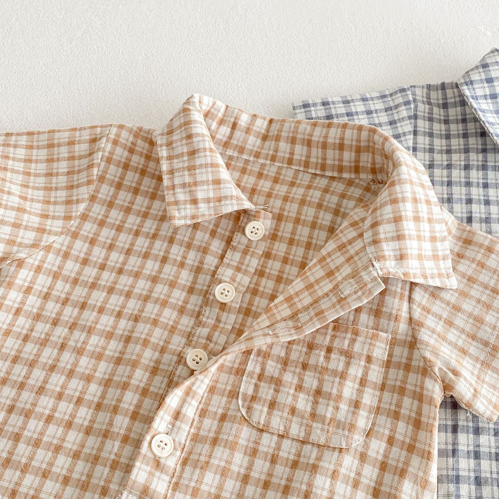 Summer Arrival Baby Unisex Plaid Short Sleeves Rompers with Turn-down Collar, MyKids-USA®, Baby One-Pieces, MyKids-USA -  -  -  -  -  -  - 