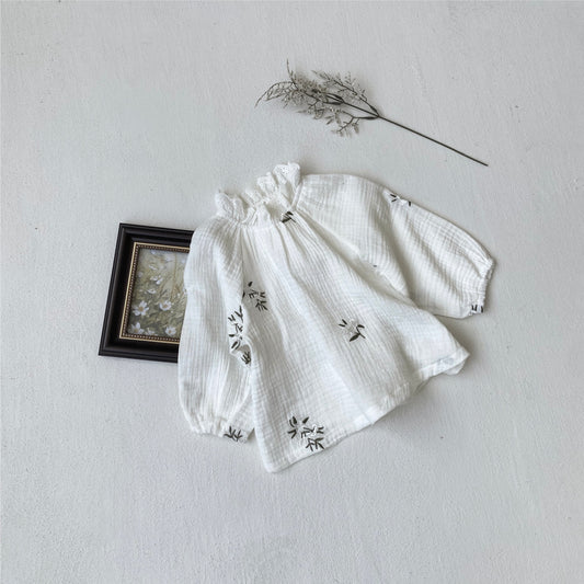 MyKids-USA® Spring and Autumn Baby Kids Girls Flowers Embroidered Lace Trim Long Sleeves Top
