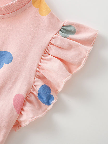 Summer Baby Kids Girls Fly Sleeves Hearts Pattern Dress