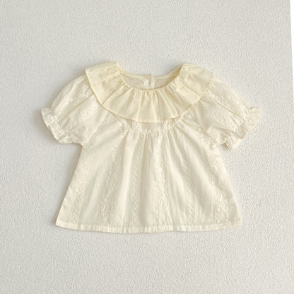 Summer Baby Girls Short Sleeves Floral Pattern Jacquard Dress And Onesie – Princess Sister Matching Set