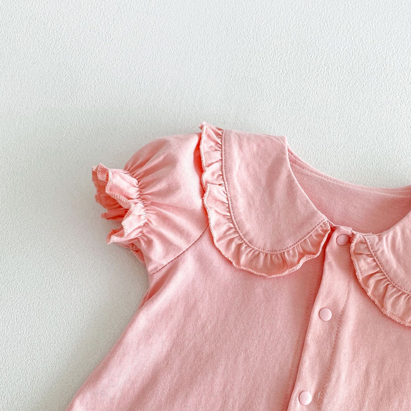 Design Summer Baby Kids Girls Short Sleeves Solid Color Pink Rompers
