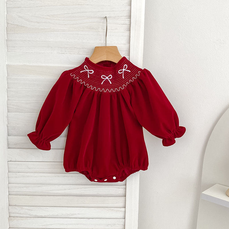 Autumn Baby Kids Girls Butterfly-bows Pattern Long-sleeved Red Onesies and Dress – Princess Sister Matching Set, MyKids-USA®, Baby & Toddler Dresses, MyKids-USA - Size/Age - 66 (3-6M) - Color - Red -  -  - TR2509132321-A
