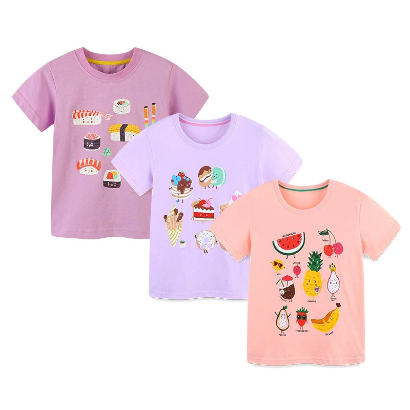 Summer Baby Kids Cute Food and Fruits Cartoon Pattern T-shirt Clothing Set for Girls, MyKids-USA®, Baby & Toddler Tops, MyKids-USA - Size/Age - 90 (12-24M) - Color - Pink -  -  - TR2506201807-A