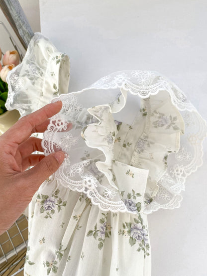 Design Summer Girls Floral Print Lace Fly Sleeves Strap Onesies, MyKids-USA®, Baby One-Pieces, MyKids-USA -  -  -  -  -  -  - 