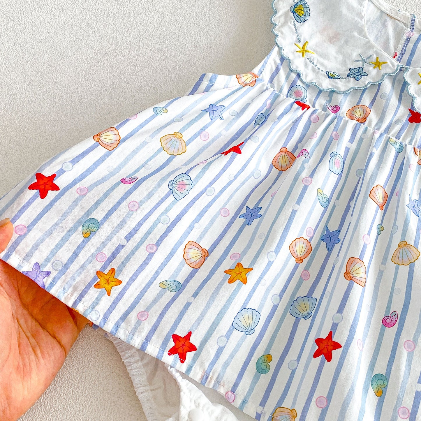 Design Summer Baby Kids Girls Sleeveless Marine Elements Pattern Bodysuit Dress