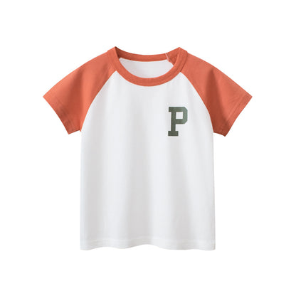 Letter Printing Boys’ Patchwork T-Shirt In European And American Style For Summer