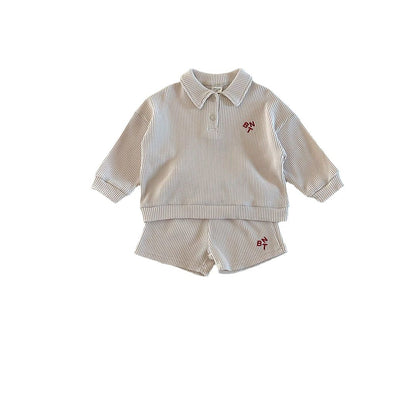 MyKids-USA® Spring and Autumn Baby Kids Unisex Long Sleeves Letters Pattern Polo Top and Shorts Clothing Set
