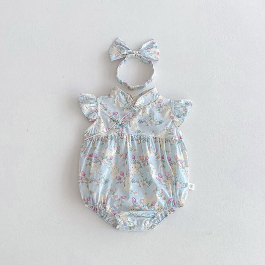 Summer Arrival Baby Girls Cartoon Animals Pattern Fly Sleeves Stand Collar Cute Onesies, MyKids-USA®, Baby One-Pieces, MyKids-USA - Size/Age - 66 (3-6M) - Color - Blue -  -  - TR2404192254-A