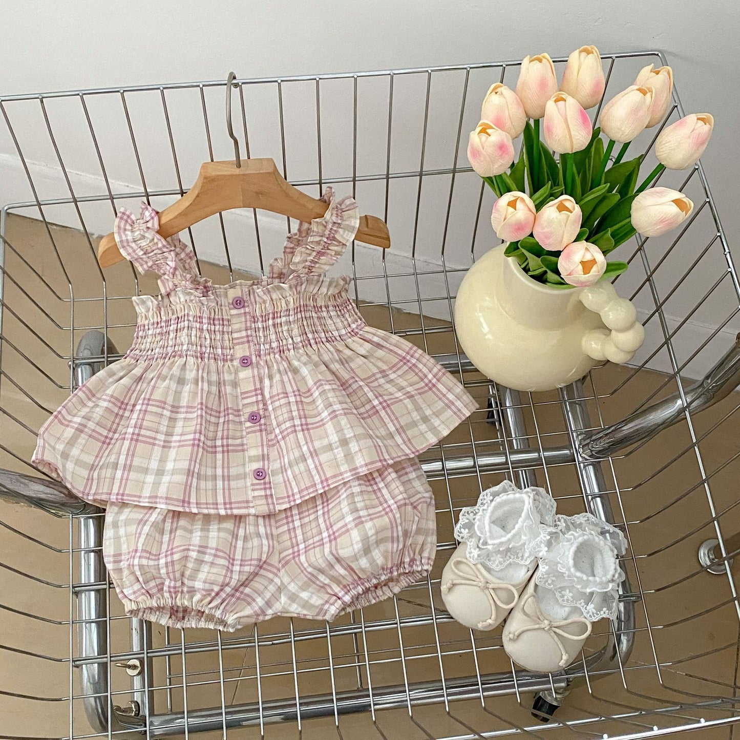 Summer Baby Kids Girls Plaid Sleeveless Strap Single Breasted Top And Shorts Casual Clothing Set, MyKids-USA®, Baby & Toddler Outfits, MyKids-USA - Size/Age - 66 (3-6M) - Color - Pink -  -  - TR2405282244-B