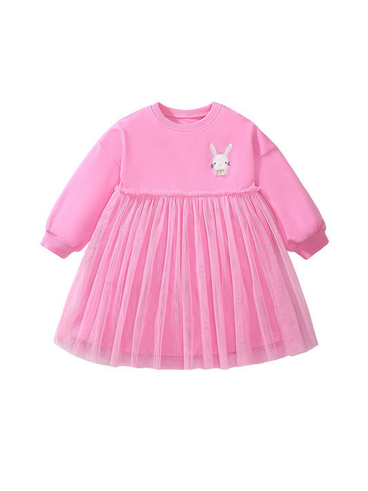 Arrival Autumn Girls Cartoon Rabbit Logo Crew Neck Long Sleeves Pink Tulle Patchwork Princess Dress, MyKids-USA®, Baby & Toddler Dresses, MyKids-USA - Size/Age - 90 (12-24M) - Color - Pink -  -  - TR2407131040-A