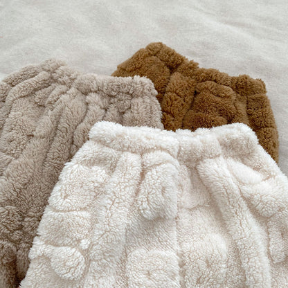 Baby Little Bear Plush Cardigan Combo Long Pants Sets In Winter