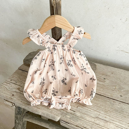 Summer New Arrival Baby Girls Floral Sleeveless Off Shoulder Thin Strap Onesies