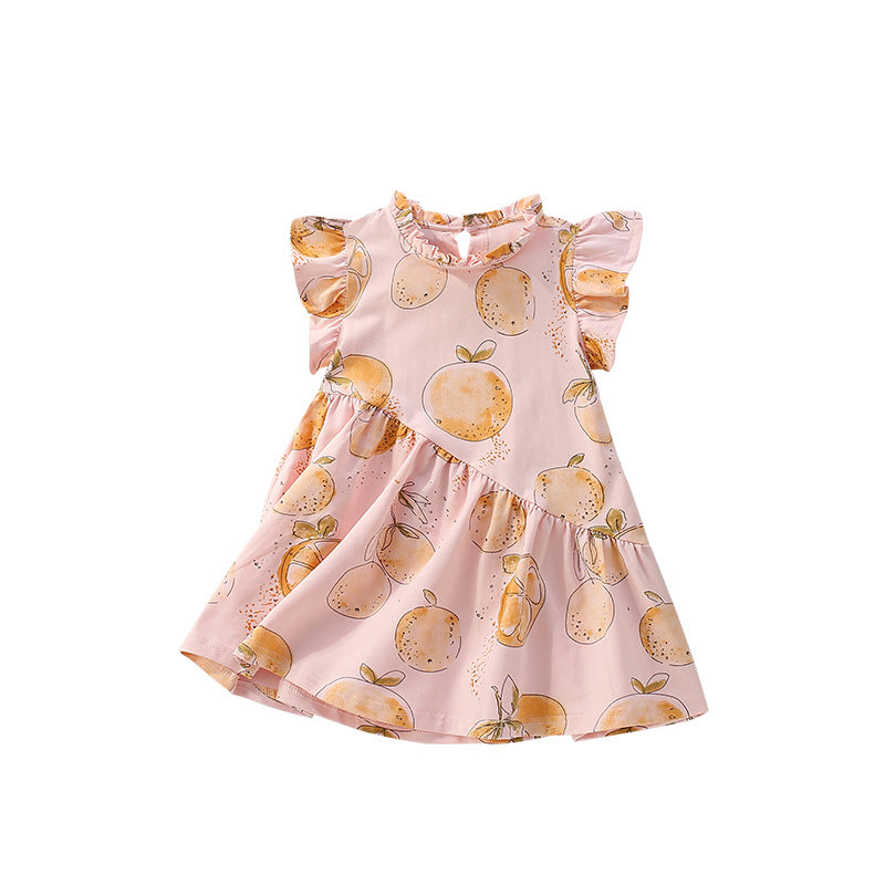 Summer Arrival Fruits Pattern Fly Sleeves Dress for Stylish Girls, MyKids-USA®, Baby & Toddler Dresses, MyKids-USA - Size/Age - 100 (2-3Y) - Color - Pink -  -  - TR2505152357-A