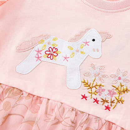 Summer Arrival Flowers and Horse Pattern Fly Sleeves Crew Neck Dress for Stylish Girls, MyKids-USA®, Baby & Children's Dresses, MyKids-USA -  -  -  -  -  -  - .