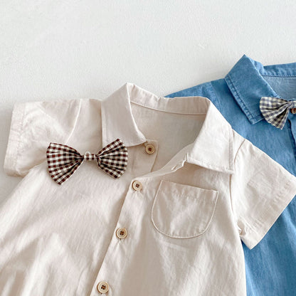 Summer Arrival Baby Boys Short Sleeves Solid Color Turn-down Bodysuit, MyKids-USA®, Bodysuits, MyKids-USA -  -  -  -  -  -  - .