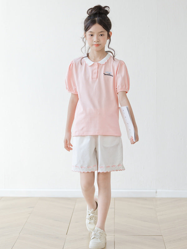 Arrival Summer Baby Kids Girls Short Sleeves Embroidered Pattern Polo Shirt and Shorts Sets