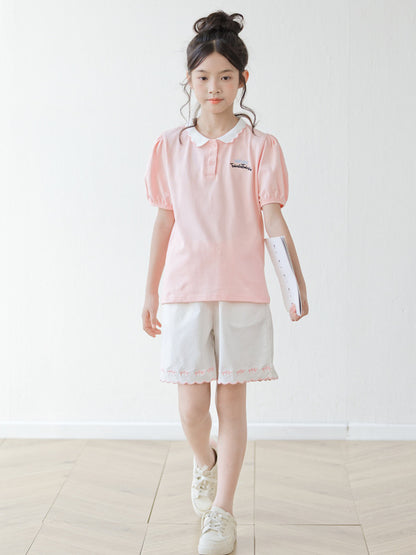 Arrival Summer Baby Kids Girls Short Sleeves Embroidered Pattern Polo Shirt and Shorts Sets